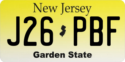 NJ license plate J26PBF