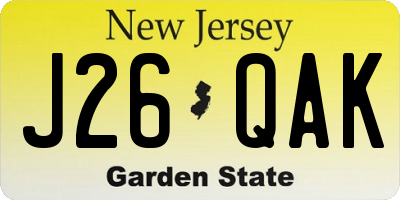 NJ license plate J26QAK