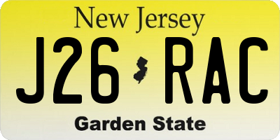 NJ license plate J26RAC