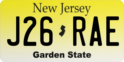 NJ license plate J26RAE