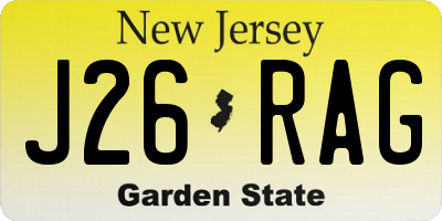 NJ license plate J26RAG