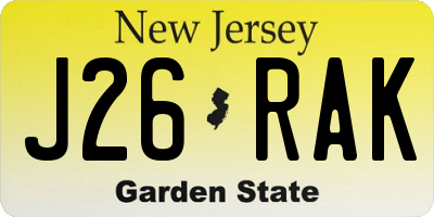 NJ license plate J26RAK