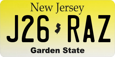 NJ license plate J26RAZ