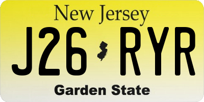 NJ license plate J26RYR