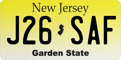 NJ license plate J26SAF