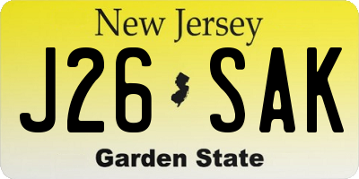 NJ license plate J26SAK