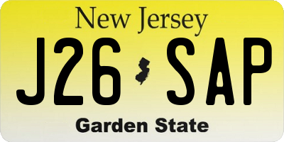 NJ license plate J26SAP