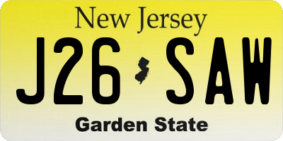 NJ license plate J26SAW
