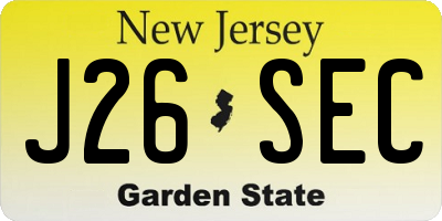 NJ license plate J26SEC