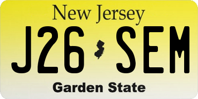 NJ license plate J26SEM
