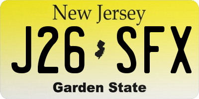 NJ license plate J26SFX
