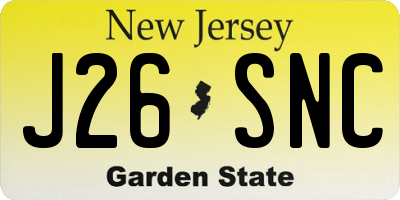 NJ license plate J26SNC