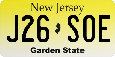 NJ license plate J26SOE