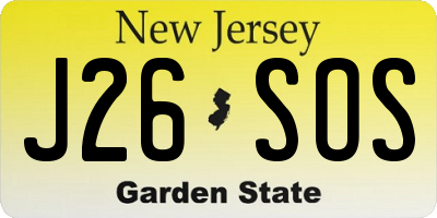 NJ license plate J26SOS