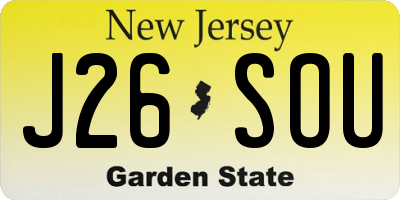 NJ license plate J26SOU