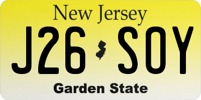 NJ license plate J26SOY