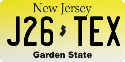 NJ license plate J26TEX