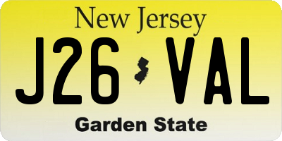 NJ license plate J26VAL