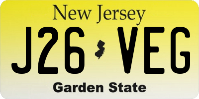 NJ license plate J26VEG