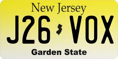 NJ license plate J26VOX