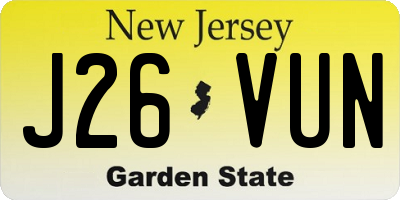 NJ license plate J26VUN