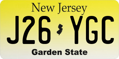 NJ license plate J26YGC