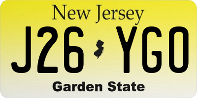 NJ license plate J26YGO