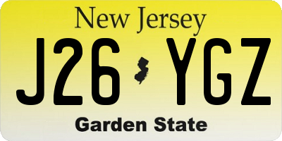 NJ license plate J26YGZ