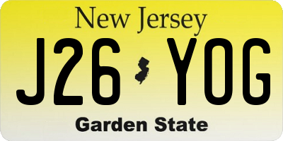 NJ license plate J26YOG