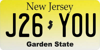 NJ license plate J26YOU