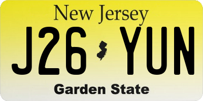 NJ license plate J26YUN