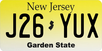 NJ license plate J26YUX