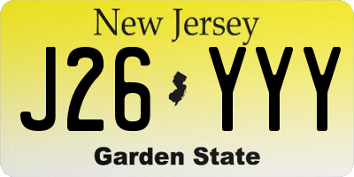 NJ license plate J26YYY