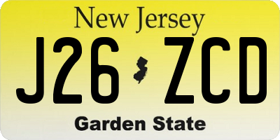NJ license plate J26ZCD
