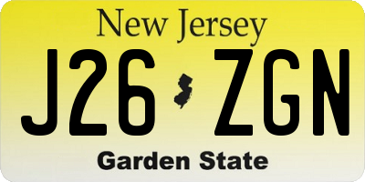 NJ license plate J26ZGN
