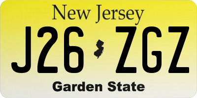 NJ license plate J26ZGZ