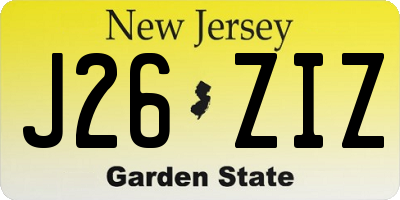 NJ license plate J26ZIZ