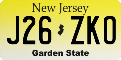NJ license plate J26ZKO