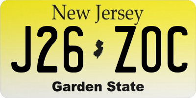 NJ license plate J26ZOC