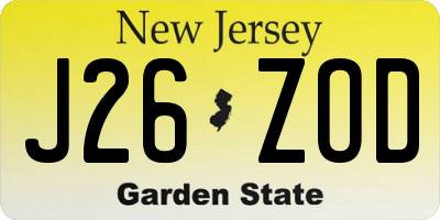 NJ license plate J26ZOD