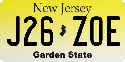 NJ license plate J26ZOE