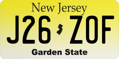 NJ license plate J26ZOF