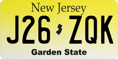 NJ license plate J26ZQK
