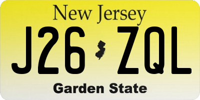 NJ license plate J26ZQL