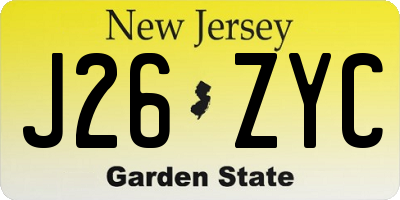 NJ license plate J26ZYC