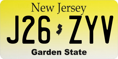 NJ license plate J26ZYV