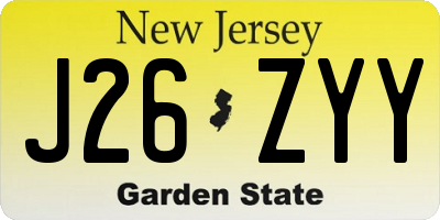 NJ license plate J26ZYY