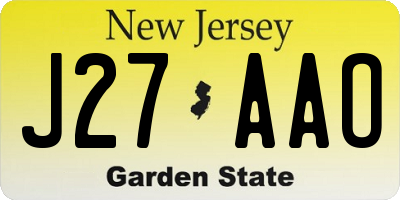 NJ license plate J27AAO