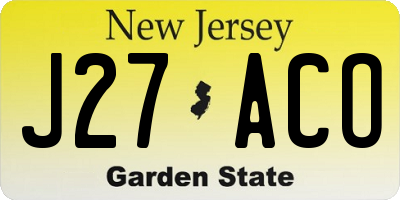 NJ license plate J27ACO