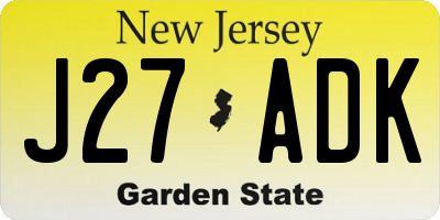 NJ license plate J27ADK